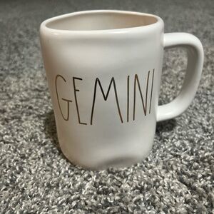 Rae Dunn Gemini White Mug with Gold Lettering